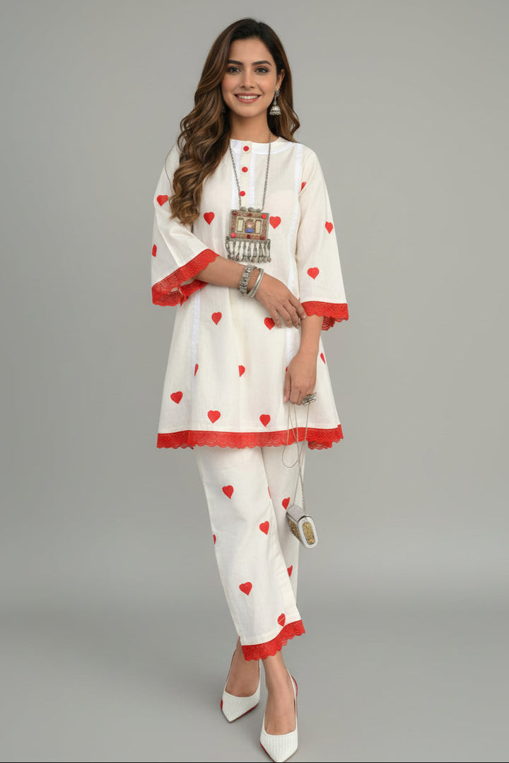 Red Scenario Cotton Coord Set