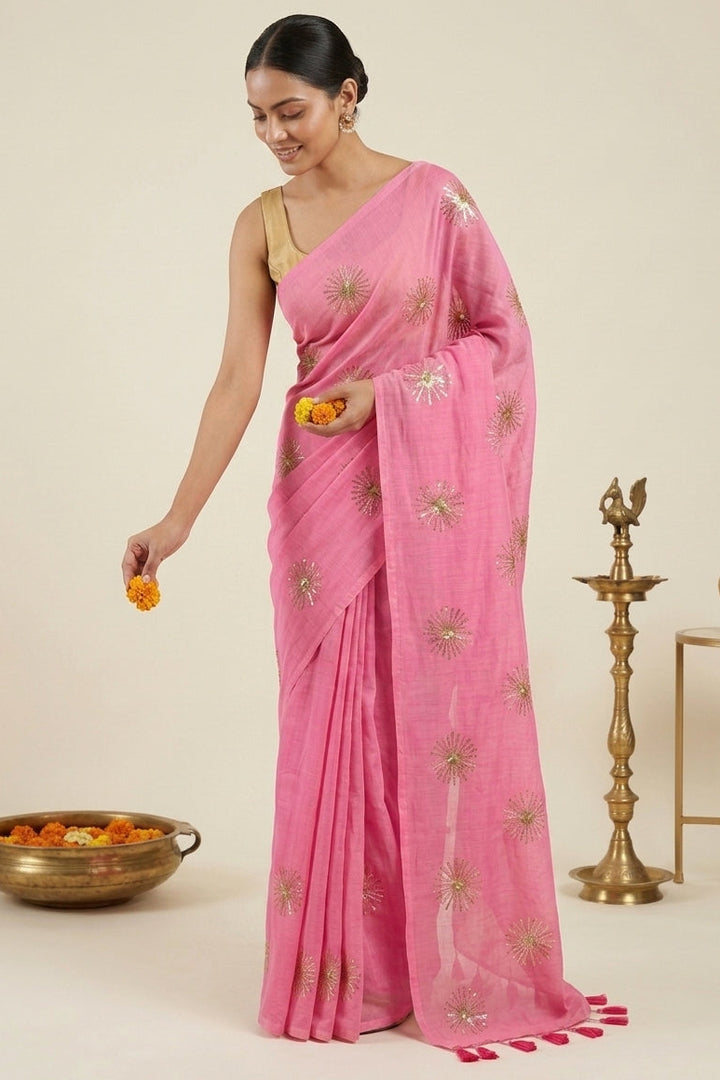 Stole My Heart Sequins Work Mul Cotton Saree