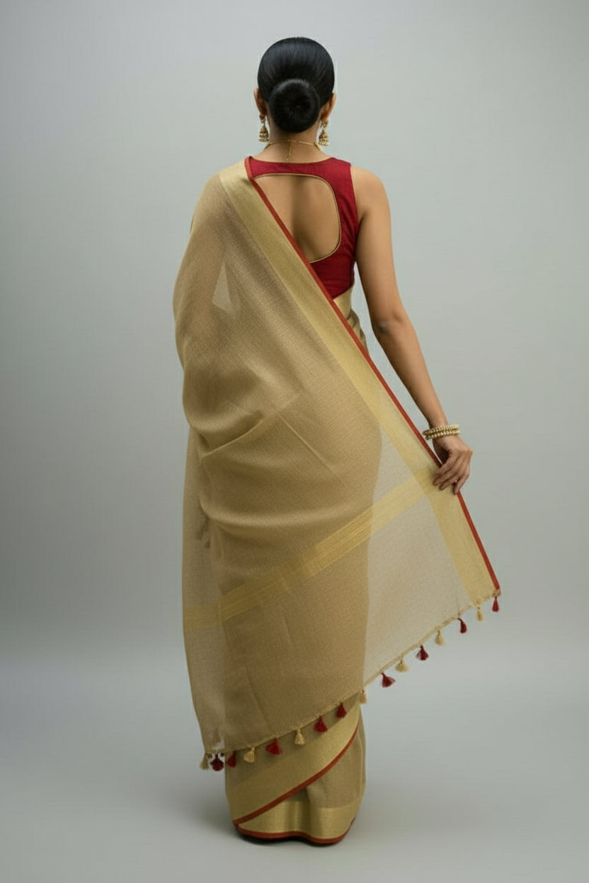 Draped in Divinity Pure Handwoven Linen Saree