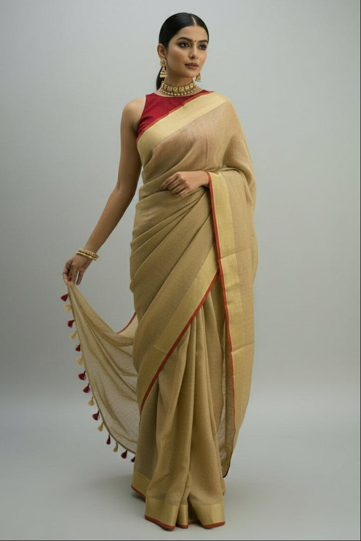 Draped in Divinity Pure Handwoven Linen Saree