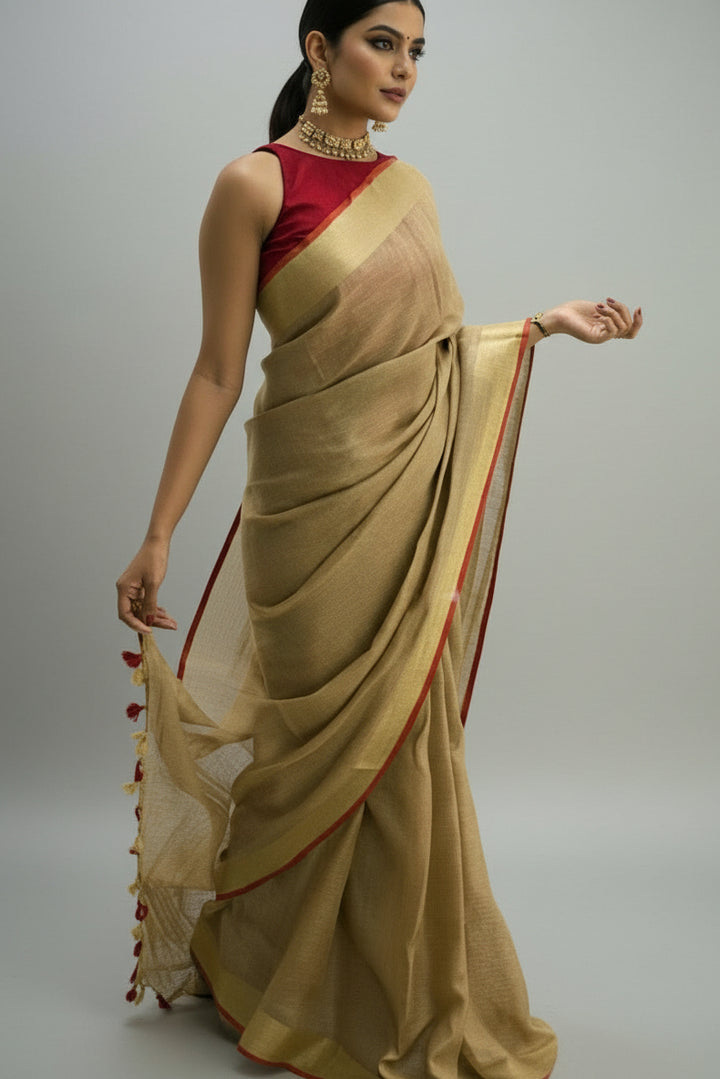 Draped in Divinity Pure Handwoven Linen Saree