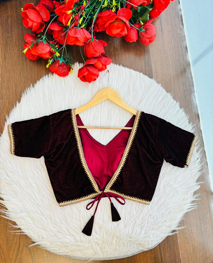 Classic Maroon V-Neck Zari Blouse