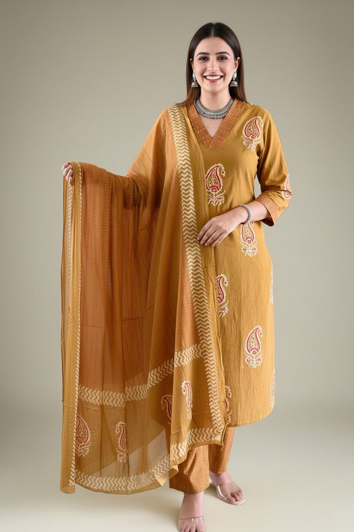 Hues Carnation Cotton Kurti Set