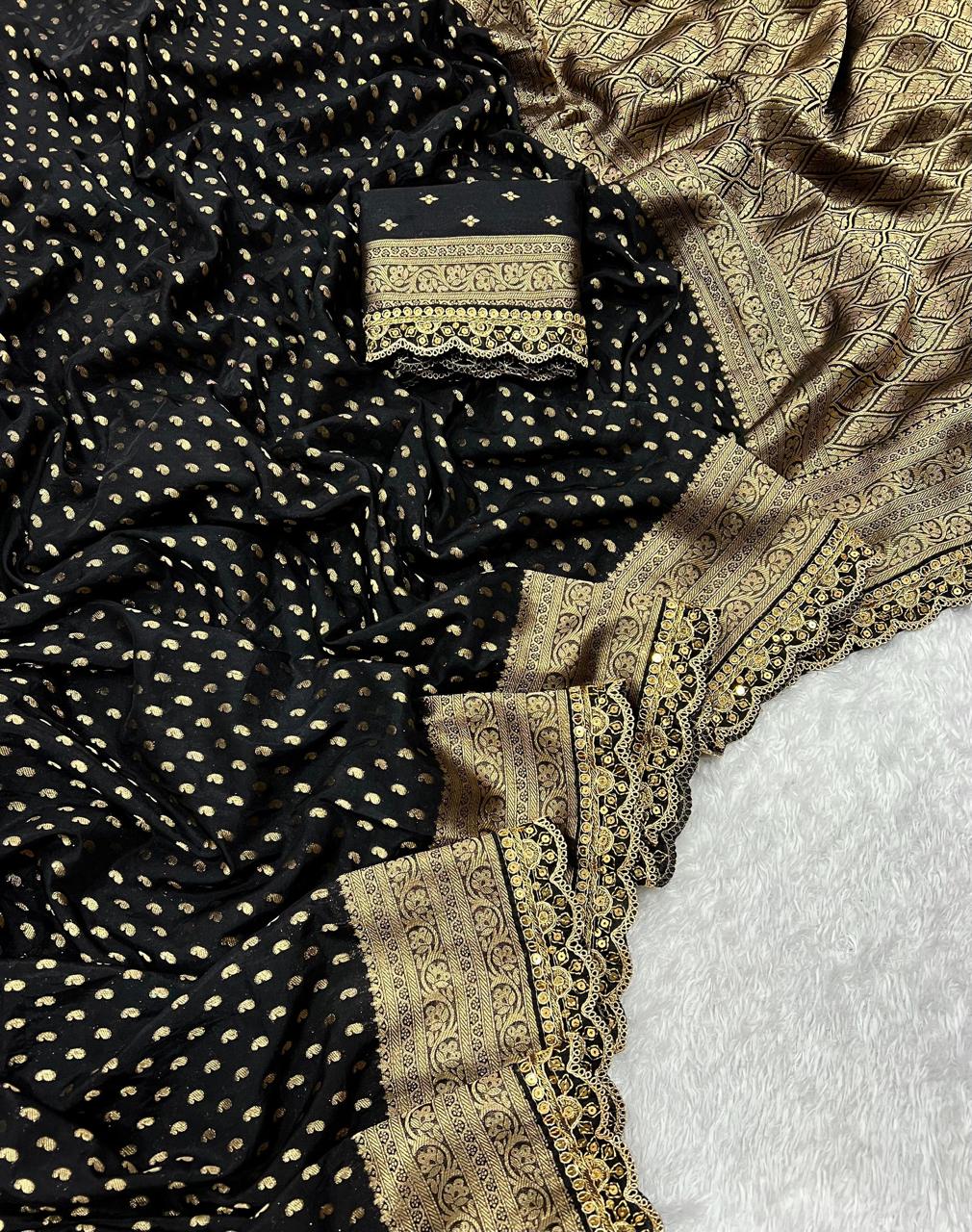 Golden Origin Designer Black Georgette Saree