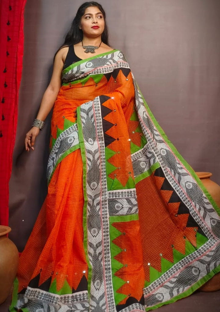 Reshom Kota Fish Applique work Saree Saree