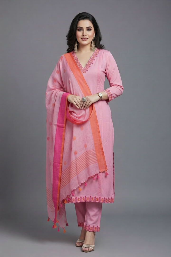 Pink Blossom - Designer Cotton Kurti Set