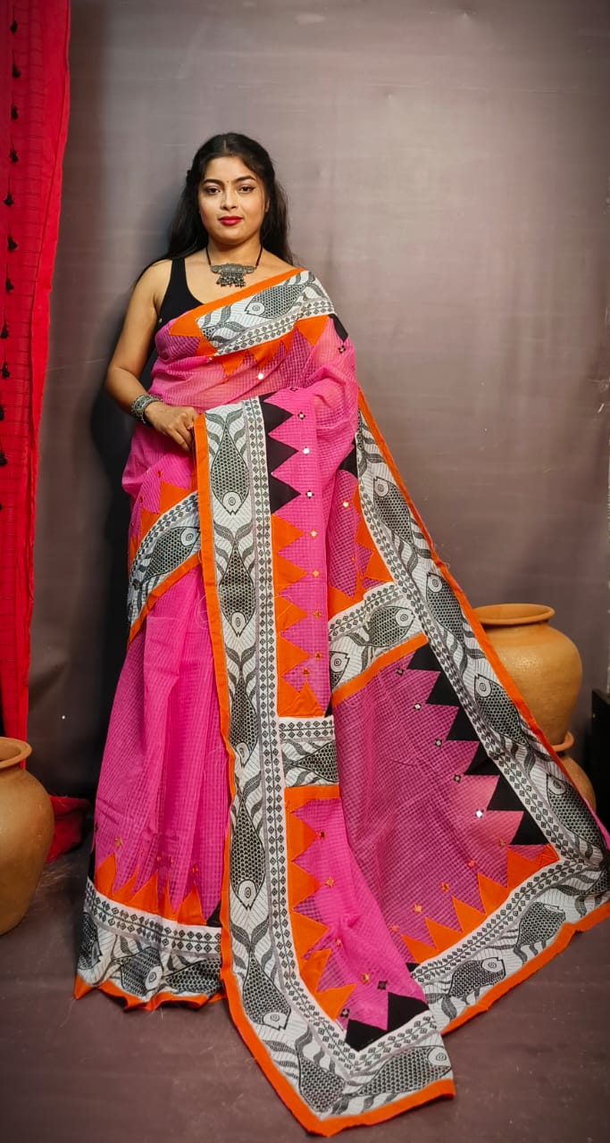 Reshom Kota Fish Applique work Saree Saree