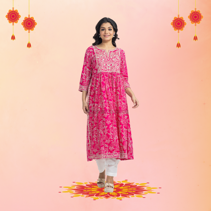 Pink Naira Cut Kurti Pant Set