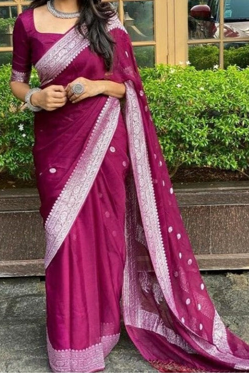 Legacy Of Khaddi Chiffon Handloom Banarasi Saree(Wine)