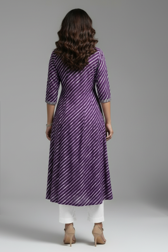 Stylish Purple Naira Cut Sequins Work Kurti Pant Set