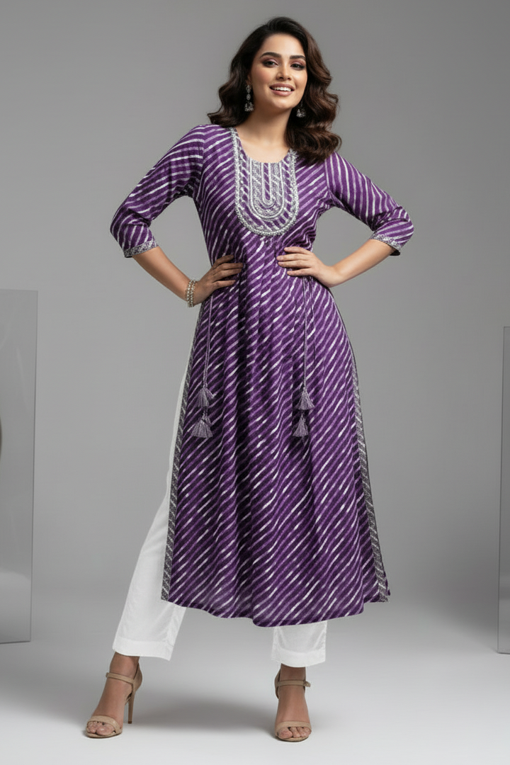 Stylish Purple Naira Cut Sequins Work Kurti Pant Set