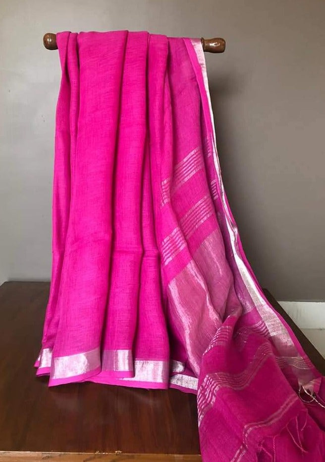 Pink Lumina Pure Handwoven Linen Saree