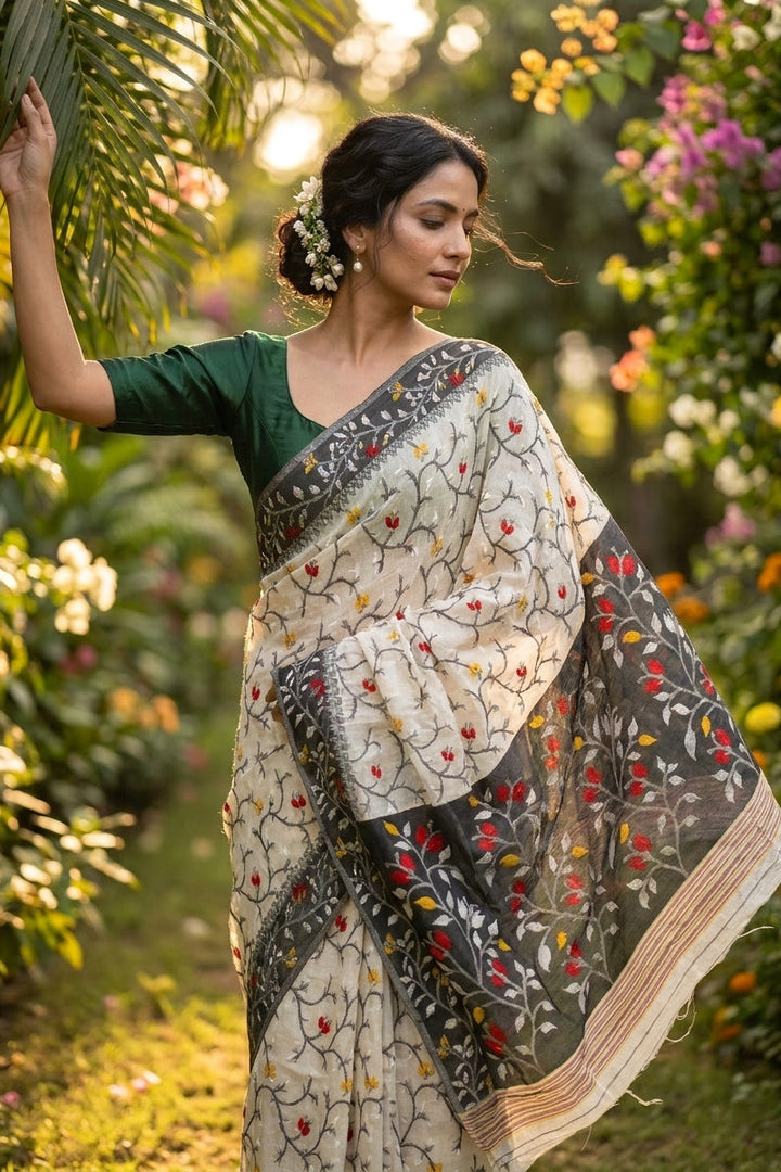 Kolkata Komol Cotton Silk Saree ( Black)