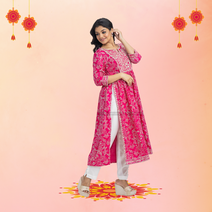 Pink Naira Cut Kurti Pant Set