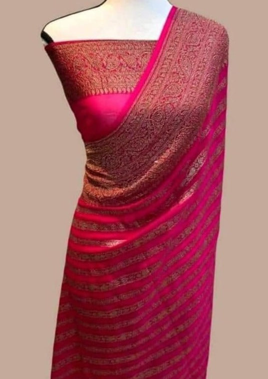 Preciously Kept In Banarasi Georgette  Silk Saree(Stripe Stroke)