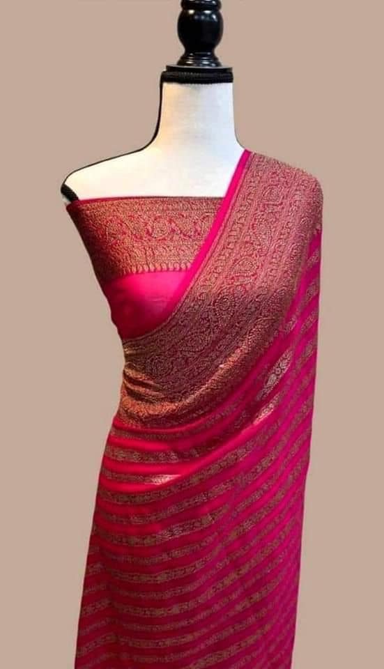 Preciously Kept In Banarasi Georgette  Silk Saree(Stripe Stroke)