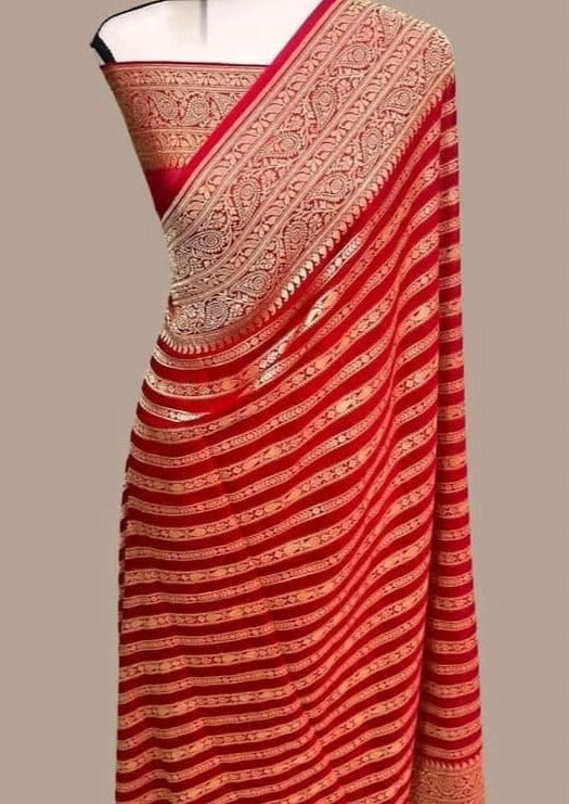 Preciously Kept In Banarasi Georgette  Silk Saree(Stripe Stroke)