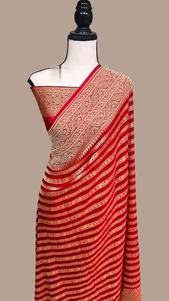 Preciously Kept In Banarasi Georgette  Silk Saree(Stripe Stroke)