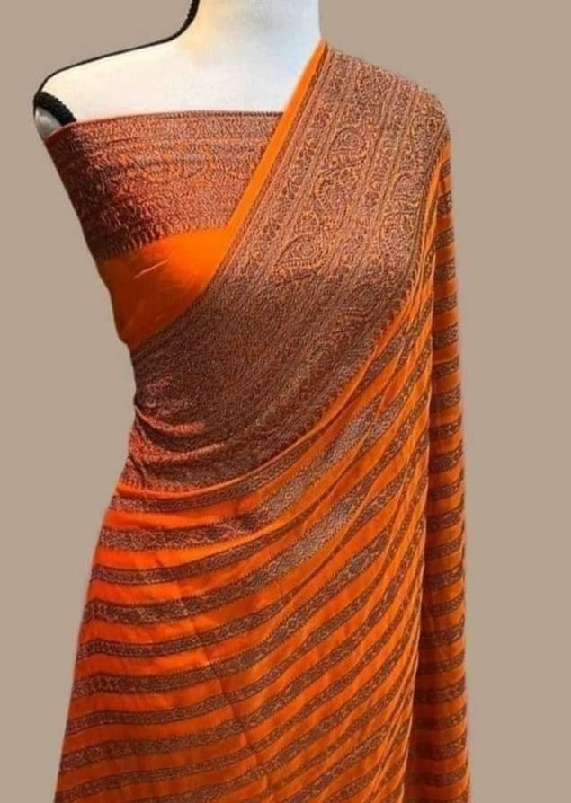 Preciously Kept In Banarasi Georgette  Silk Saree(Stripe Stroke)