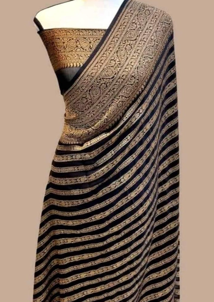 Preciously Kept In Banarasi Georgette  Silk Saree(Stripe Stroke)