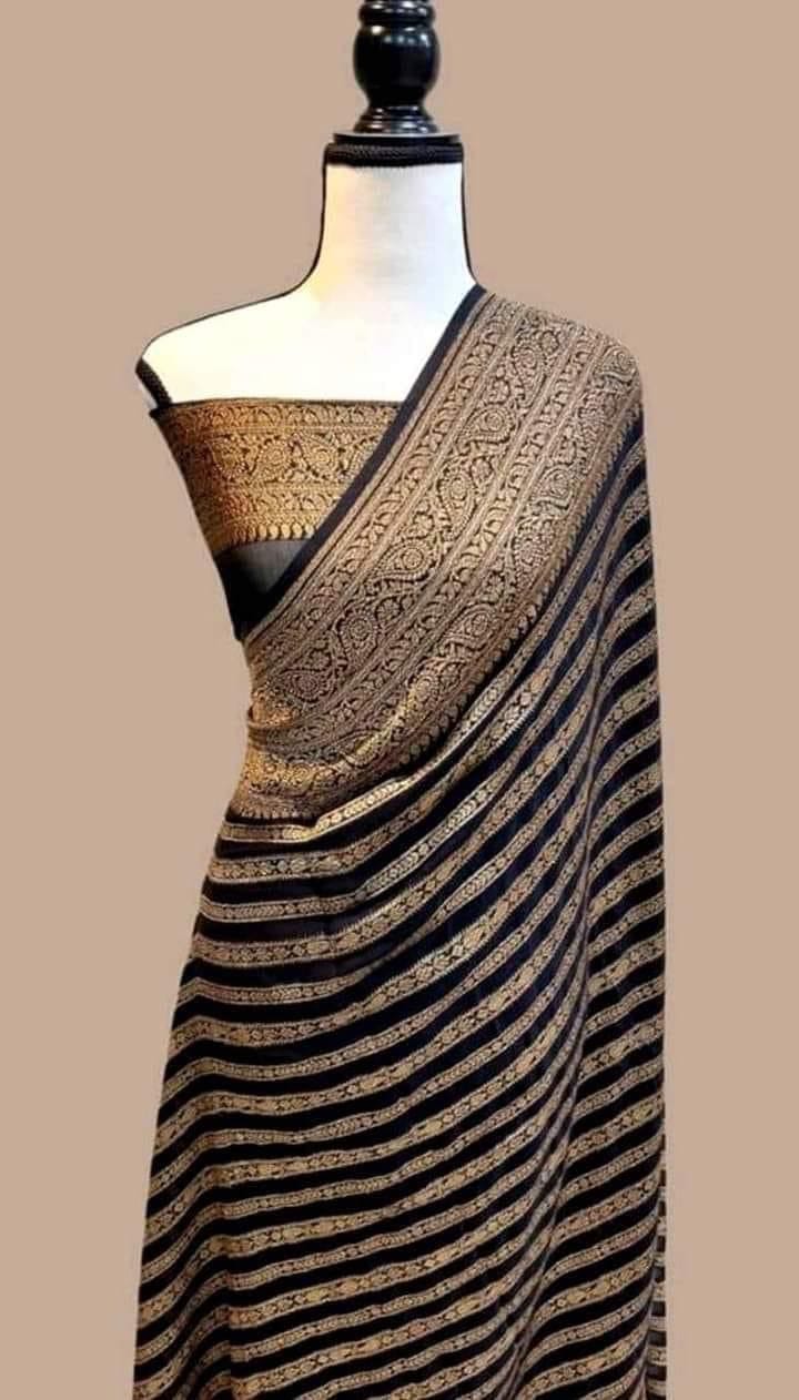 Preciously Kept In Banarasi Georgette  Silk Saree(Stripe Stroke)