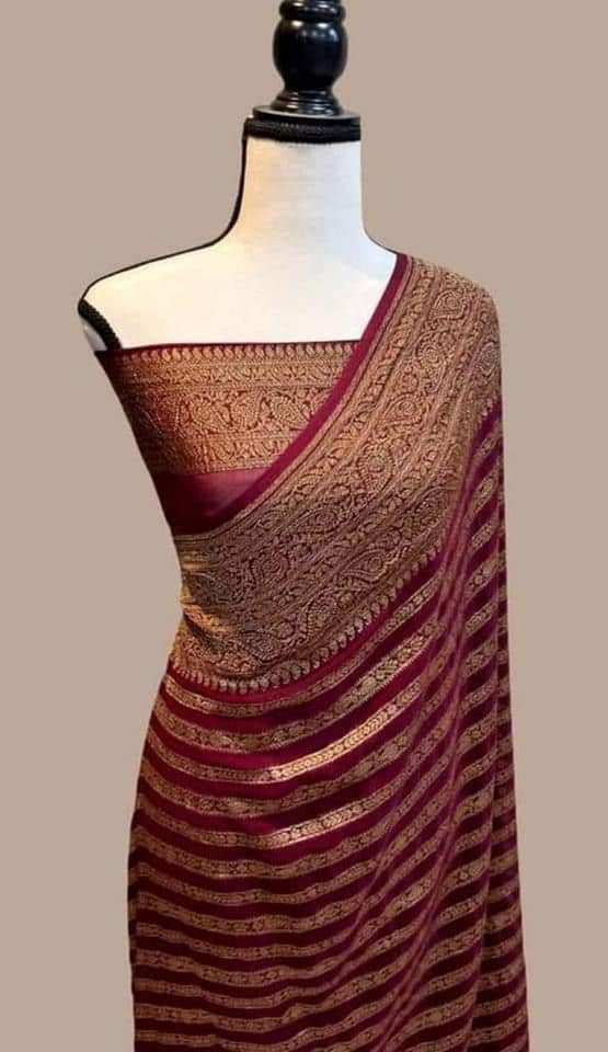 Preciously Kept In Banarasi Georgette  Silk Saree(Stripe Stroke)