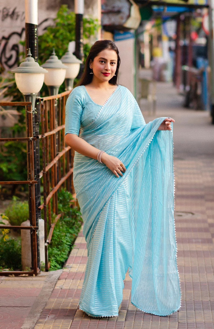 Chiffon Fun(Sky Blue Color Saree)