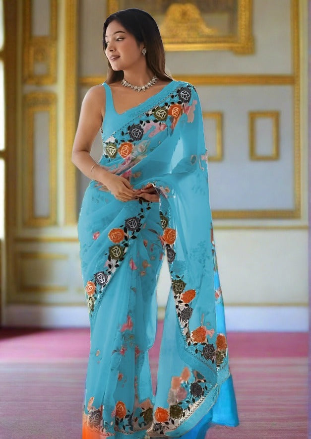 Magical Sky Georgette silk saree