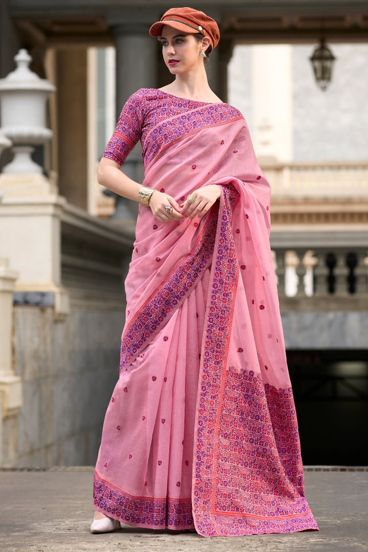 Rises The Moon Cotton Linen Saree