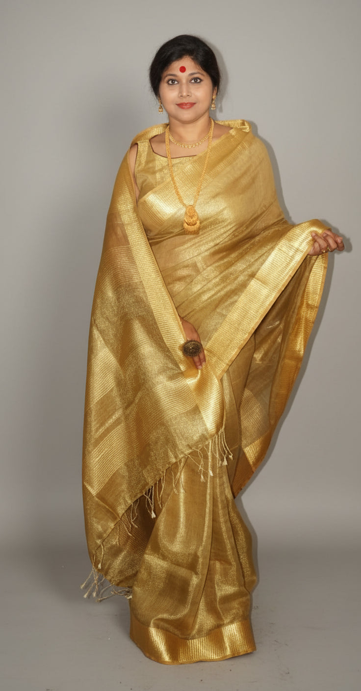 Pure Handwoven Tissue Linen Saree