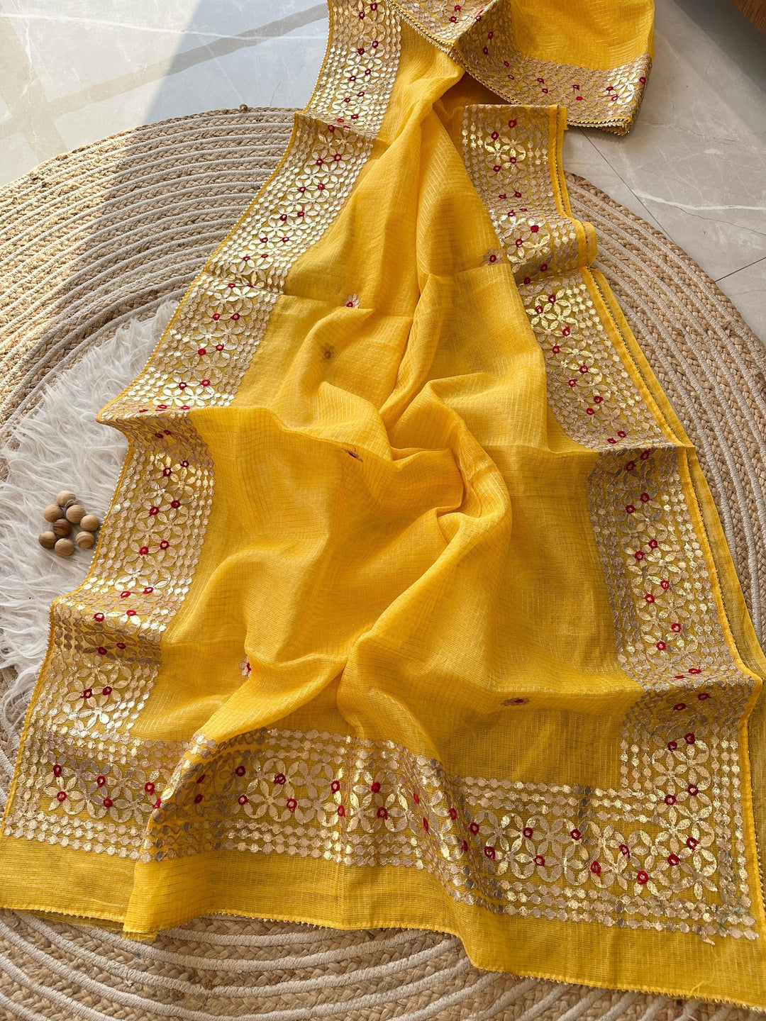 Flawless Classic Kota Doriya Yellow Saree