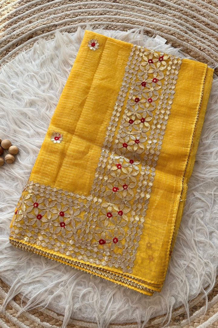 Flawless Classic Kota Doriya Yellow Saree