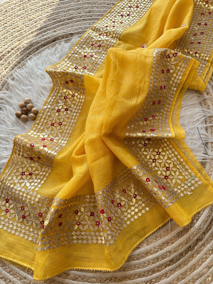 Flawless Classic Kota Doriya Yellow Saree