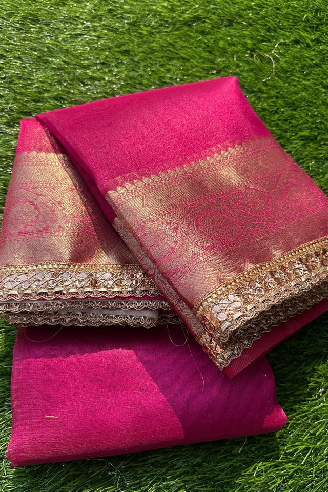 September Song Banarasi Tissue Katan Pink Silk Saree