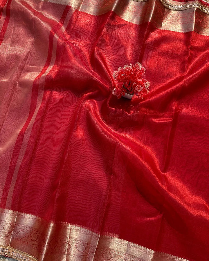 September Song Banarasi Tissue Katan Red Silk Saree