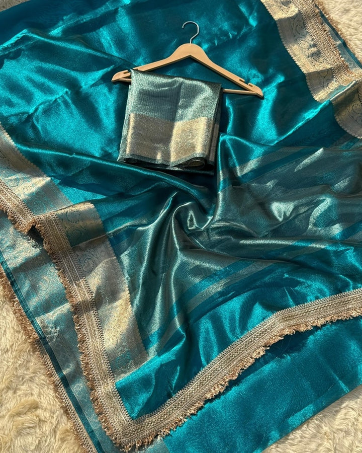 September Song Banarasi Tissue Katan Blue Silk Saree