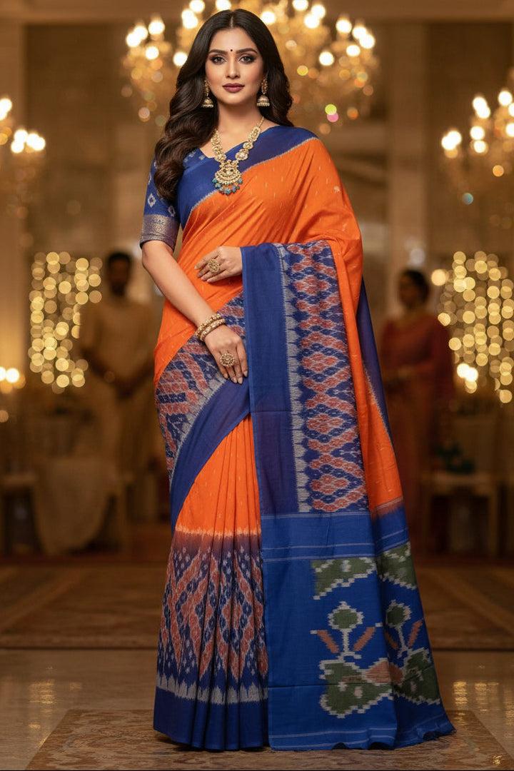 Ikkat Print Linen Saree