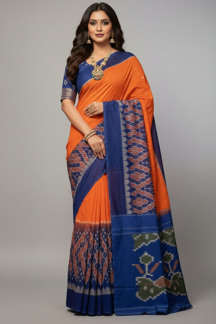 Ikkat Print Linen Saree