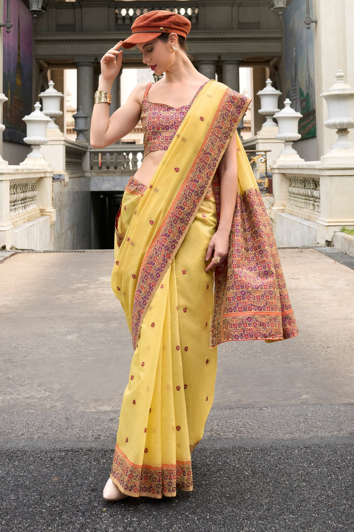 Rises The Moon Cotton Linen Saree