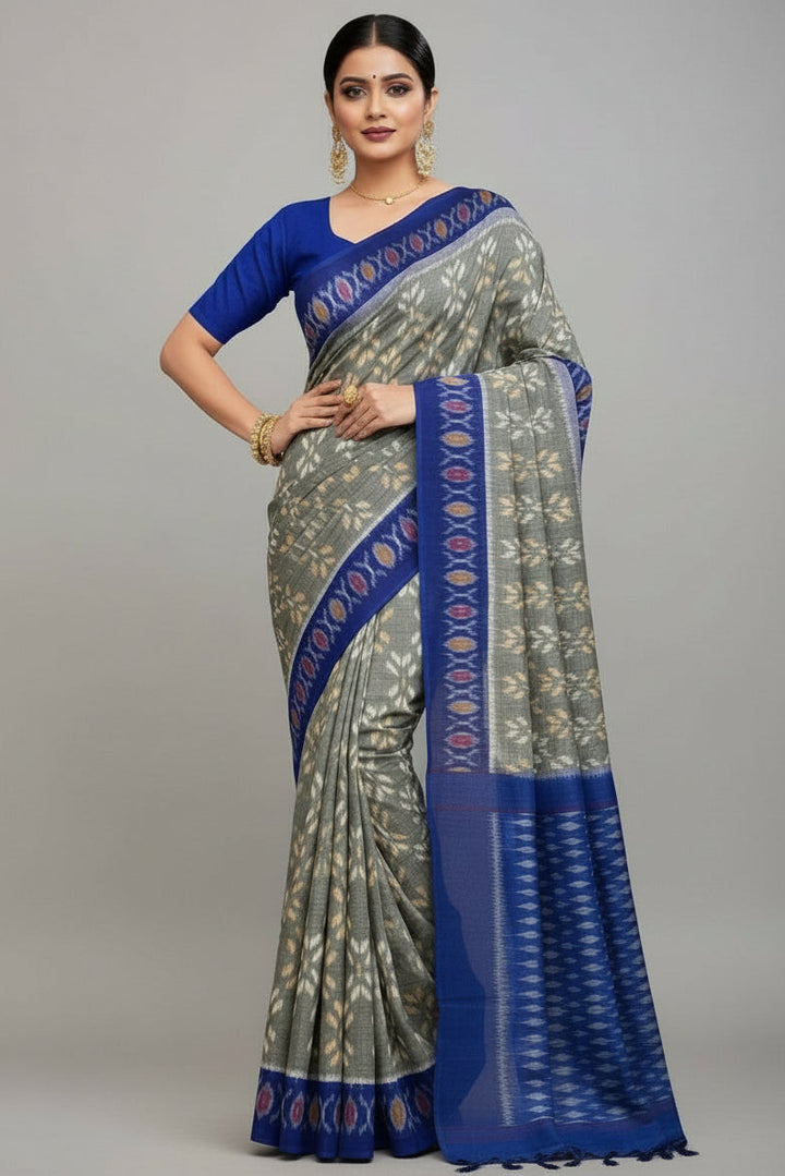 Ikkat Print Linen Saree