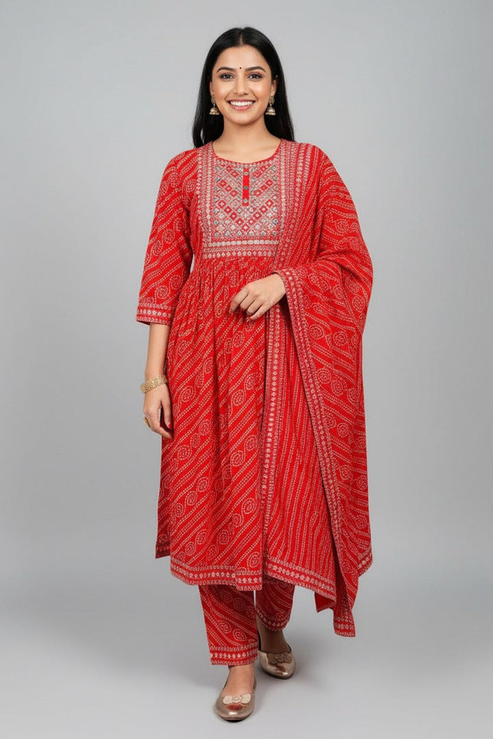 Patterns Of Bandhani -Naira Cut Kurti Set