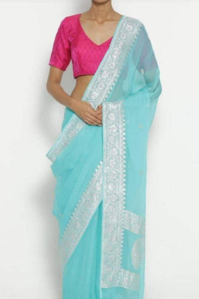 Khaddi Chiffon Handloom Banarasi (Light Blue)