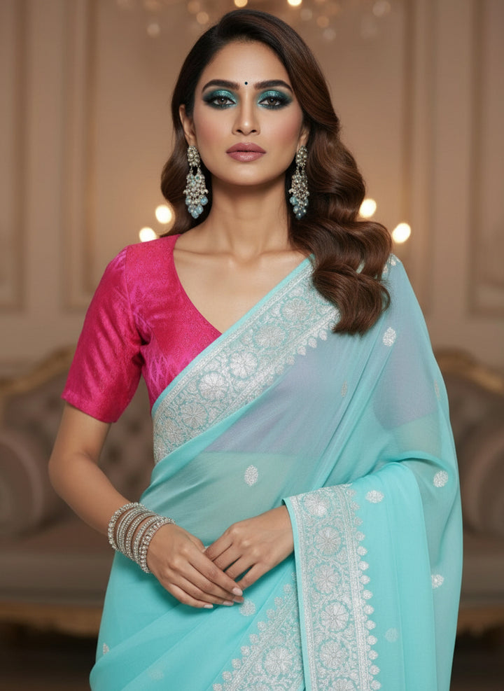 Khaddi Chiffon Handloom Banarasi (Light Blue)