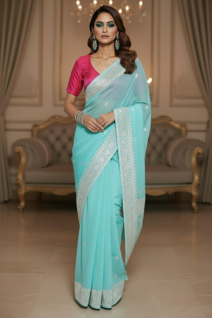 Khaddi Chiffon Handloom Banarasi (Light Blue)