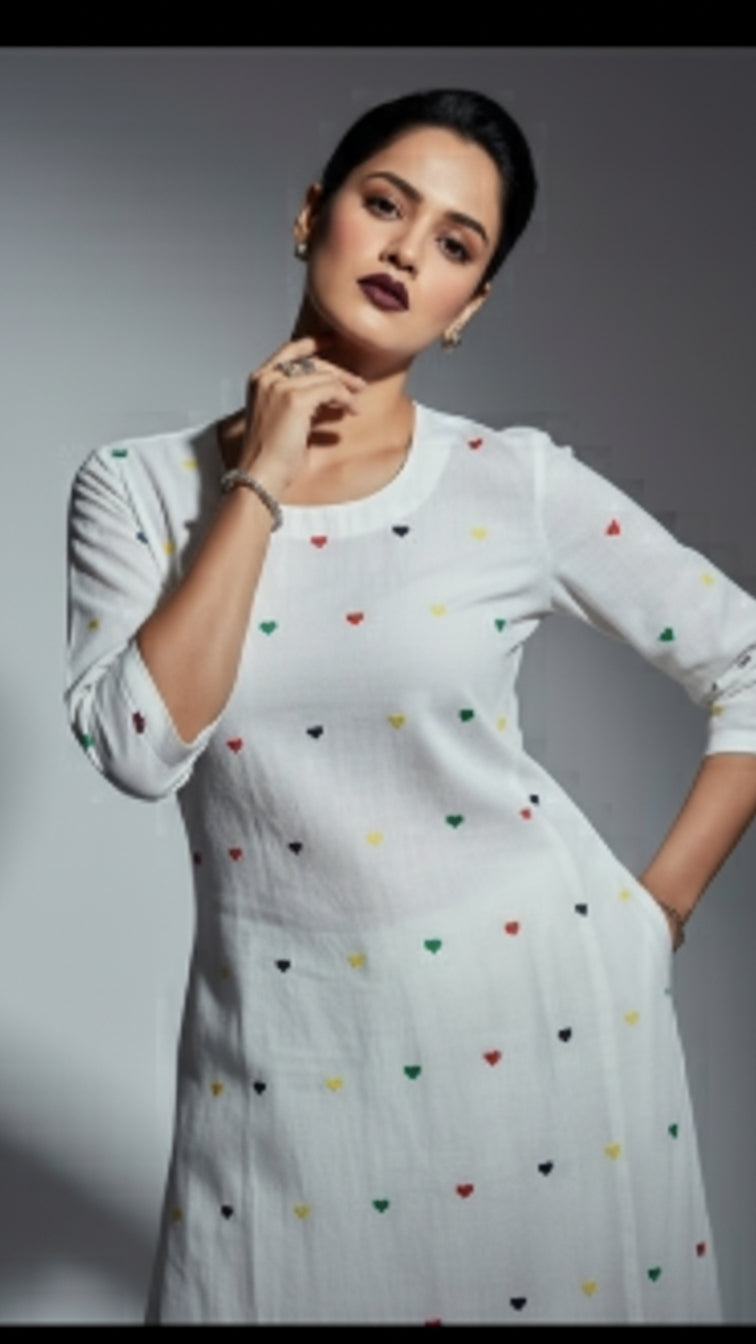 White Shine Cotton Kurti Set