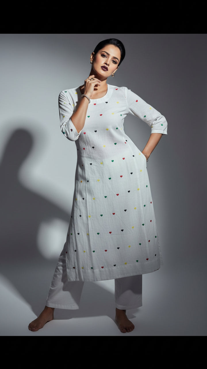 White Shine Cotton Kurti Set