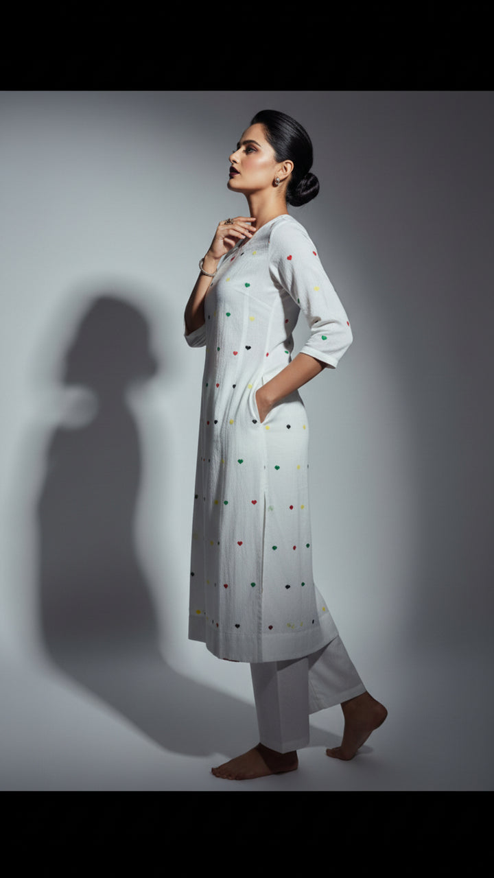 White Shine Cotton Kurti Set