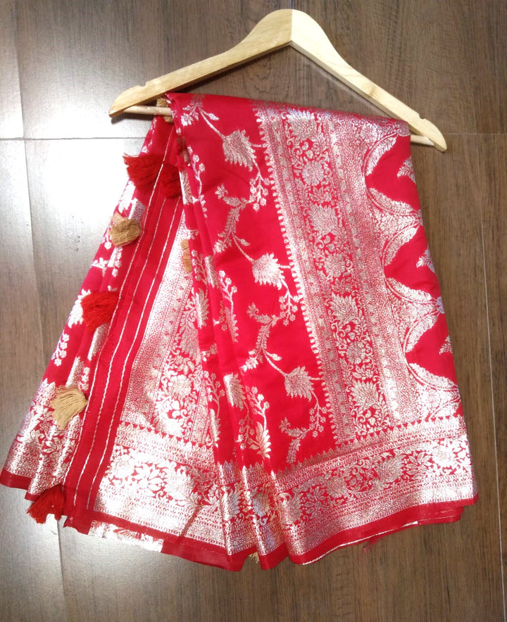 Carmine Red Banarasi Saree