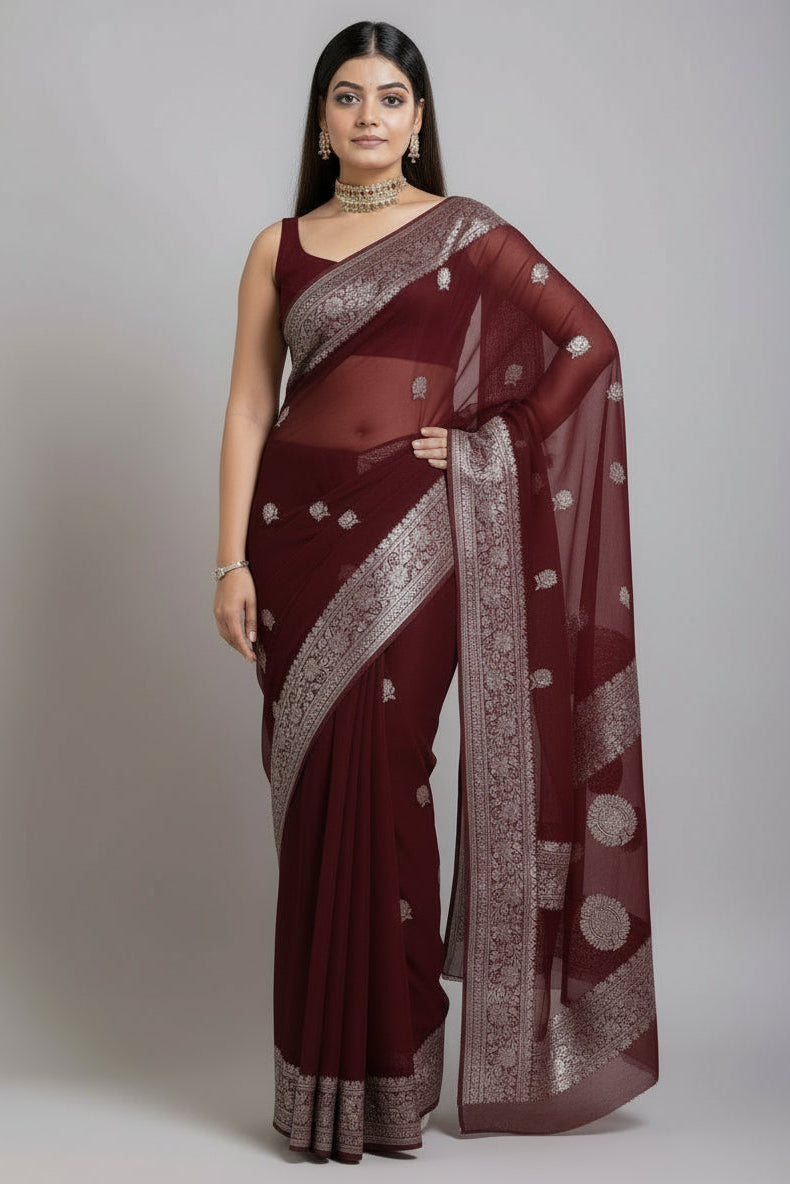 Aura of Amara Khaddi Chiffon Banarasi Saree