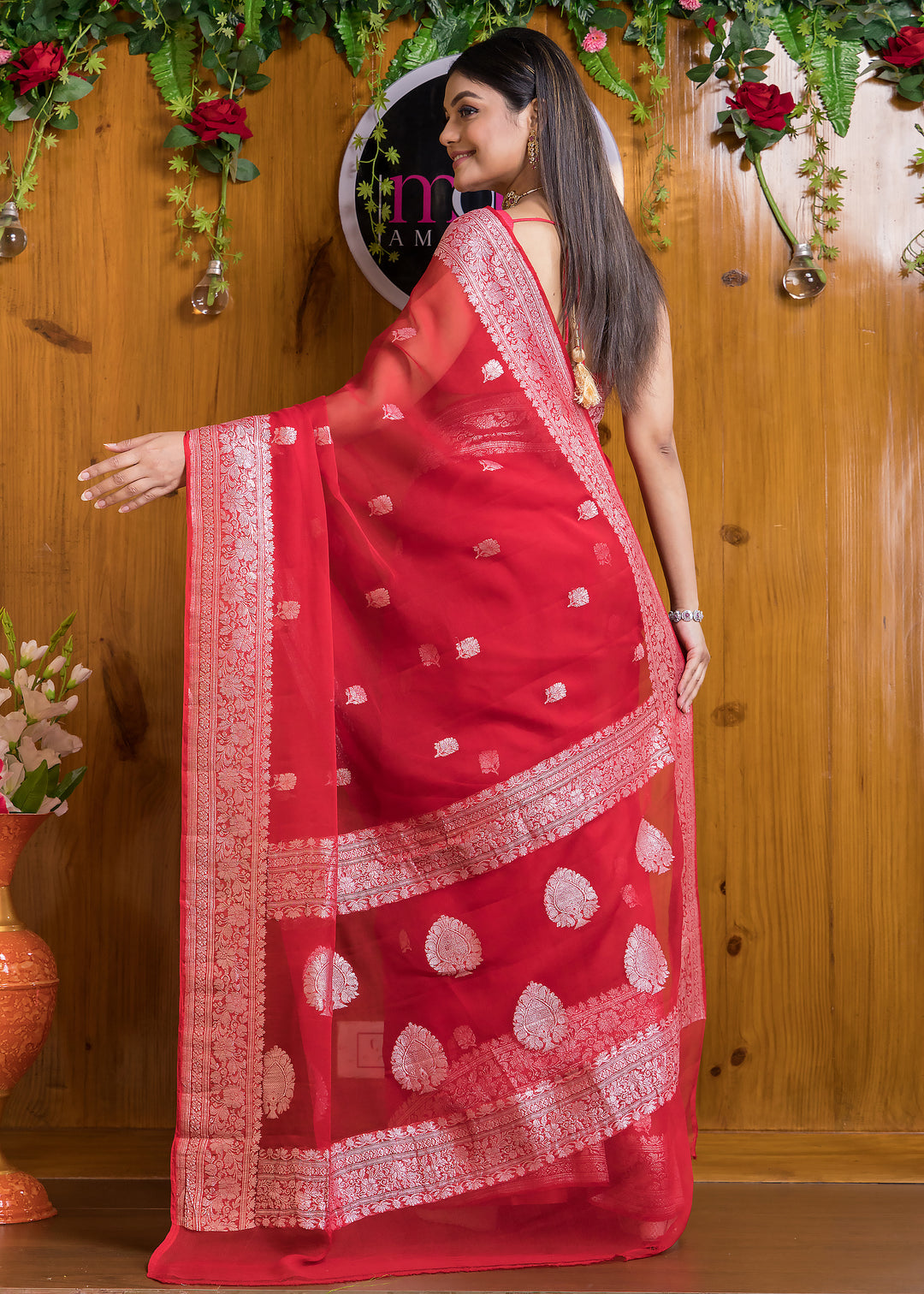 Embrace Of Khaddi Chiffon Banarasi (Possession Of Red)Saree